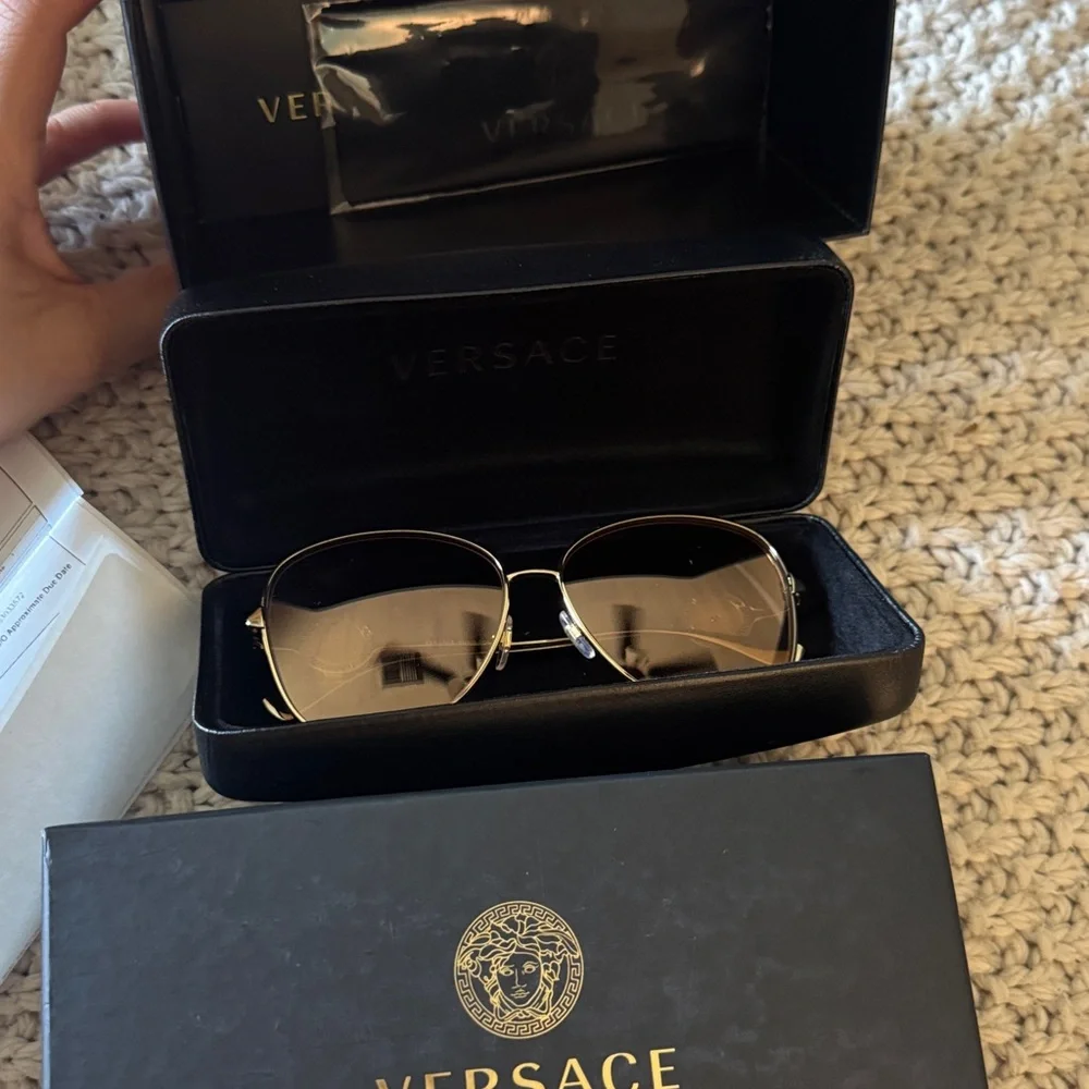Versace Gold Metal Frame Sunglasses with Brown Lenses